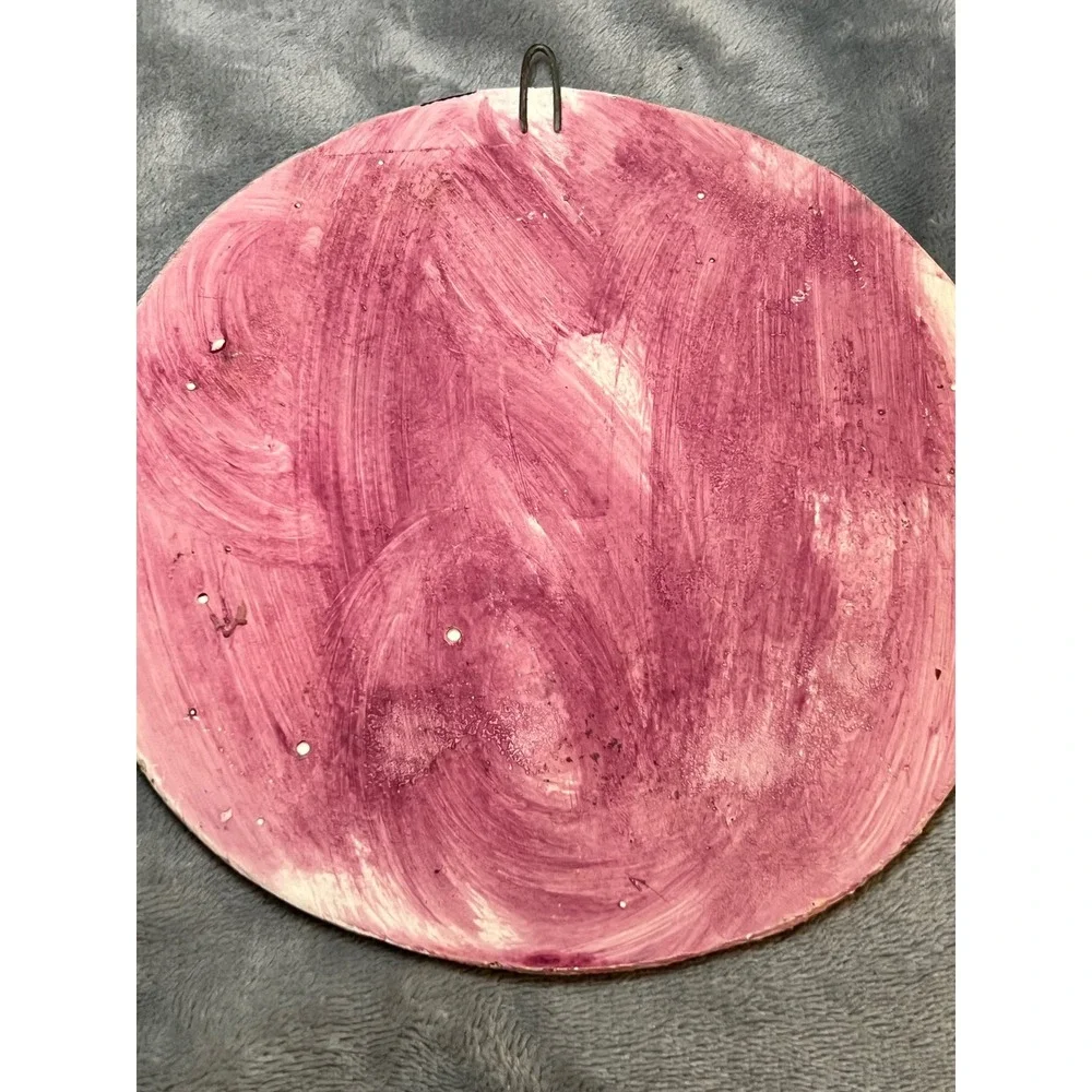 Vintage Aztec Mayan Calendar Wall Plaque Pink Resin Mesoamerican Sun Stone Decor